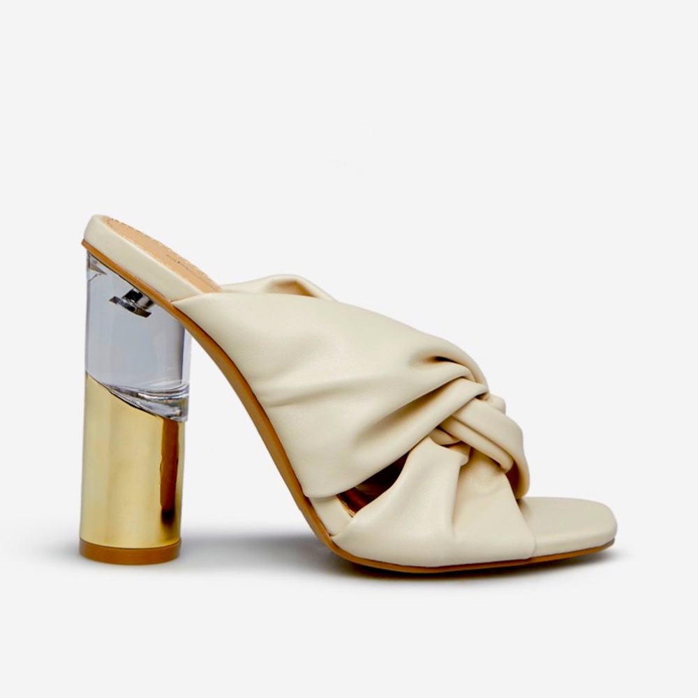 Slip on sandal with two tone heel